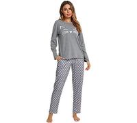 BIKING Pigiami a Maniche Lunghe, Pigiami da Donna Pigiami Carini Pigiami a Pois Ondulati Pigiami da Viaggio per la Casa Comodi e Casual (Grigio, XL)