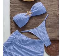 Bikini a fascia e costume da bagno da donna a 3 pezzi con stampa a stelle marine, sexy, estivo e da spiaggia L,M,S,XSColore unicoPoliestere