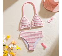 Bikini a quadri per ragazze pre-adolescenti: design a fascia, decorazioni dolci, moda da spiaggia estiva senza limiti 8Y,9Y,10Y,11Y,12YGeometricoPoliestere
