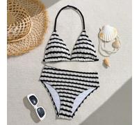 Bikini a quadri per ragazze pre-adolescenti: design a fascia, decorazioni dolci, moda da spiaggia estiva senza limiti 8Y,9Y,10Y,11Y,12YA striscePoliestere