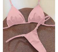 Bikini a tinta unita a forma di cuore per donna. Realizzato in tessuto ad alta elasticità e amichevole per la pelle, comodo e aderente. Disegno a triangolo con spalline sottili, semplice e alla moda,