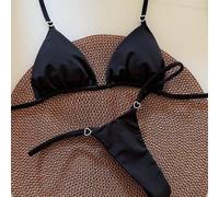 Bikini a tinta unita a forma di cuore per donna. Realizzato in tessuto ad alta elasticità e amichevole per la pelle, comodo e aderente. Disegno a triangolo con spalline sottili, semplice e alla moda, 