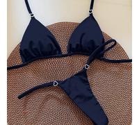 Bikini a tinta unita a forma di cuore per donna. Realizzato in tessuto ad alta elasticità e amichevole per la pelle, comodo e aderente. Disegno a triangolo con spalline sottili, semplice e alla moda, 