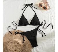 Bikini a tinta unita con texture divisa, adatto per vacanze e spiaggia L,M,S,XSColore unicoTessuto