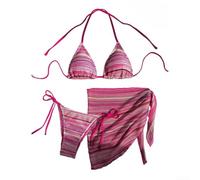 Bikini a tre pezzi con gonna da spiaggia ideale per avventure estive (L rosa)