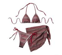 Bikini a tre pezzi con gonna da spiaggia ideale per le avventure estive (S rosso)