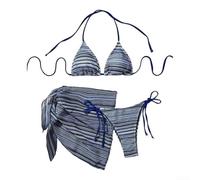 Bikini a tre pezzi con gonna da spiaggia ideale per le avventure estive (XL blu)