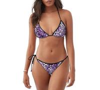 Bikini a Triangolo Sexy da Donna, in Due Pezzi, con Perizoma, Colore Viola Leopardato, in Pelle di Animale