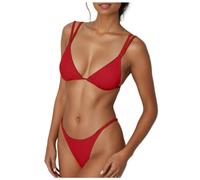 Bikini a vita alta da donna, bikini a due pezzi, doppie spalline, simpatico costume da bagno, triangolo per il bagno, surf, reggiseno incrociato a vita alta, costume da bagno elegante, Colore: rosso