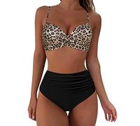Bikini a Vita Alta da Donna Costume da Bagno Push-up Sexy a Due Pezzi Costume da Bagno Vintage Costume da Bagno a Due Pezzi con Stampa a Vita Alta Increspato retrò Mutande Costume da Bagno