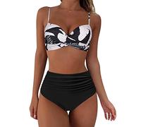 Bikini a Vita Alta da Donna Costume da Bagno Push-up Sexy a Due Pezzi Costume da Bagno Vintage Costume da Bagno a Due Pezzi con Stampa a Vita Alta Increspato retrò Mutande Costume da Bagno