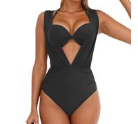 Bikini a vita alta Set da donna Deep V Hard Cup Costume da bagno a due pezzi Push up Coppe imbottite Halter Neck Tie Pantaloni laterali Cinghie regolabili Spiaggia, 01#_nero, L