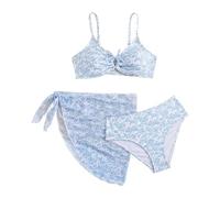 Bikini Bambina 2 Anni-Costume da Bagno Estivo da Bambina con Stampa Floreale Incrociata E Tinta Unita, Tre Pezzi
