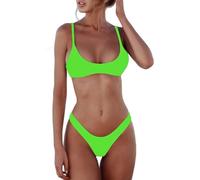 Bikini Brasiliana Costume da Bagno Due Pezzi Femminile Mare in 6 Colori Vite Basse Traspiranti Triangolo Reggiseno Contenitivo Bikinis Brasiliane (Green, M)
