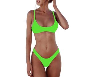 Bikini Brasiliana Costume da Bagno Due Pezzi Femminile Mare in 6 Colori Vite Basse Traspiranti Triangolo Reggiseno Contenitivo Bikinis Brasiliane (Green, M)