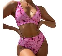 Bikini Brasiliana Costume Due Pezzi Bikini Donna Costume da Bagno con Stampa Tie Dye da Donna Bagno Sexy Up in Due Pezzi Costumi Triangolo (Pink S)