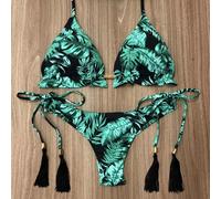 Bikini Con Foglie Verdi Su Sfondo Nero Stile Tropical Chic CF50114