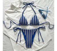 Bikini con pendente di perle e collo alto in tessuto jacquard, adatto per primavera/estate, da donna L,M,S,XL,XS,XXSA strisceTessuto