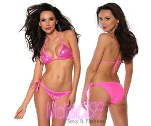 Bikini costume da bagno Rosa triangolo paillettes donna due pezzi Moda Mare Sexy