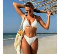 Bikini da donna a costine, bikini a triangolo, a vita alta, due pezzi, costume da bagno per spiaggia e piscina