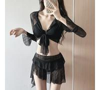 Bikini da donna a maniche lunghe, protezione solare, costume da bagno con gonna, spiaggia, piscina, feste, costumi da bagno per le vacanze estive da donna (L nero)