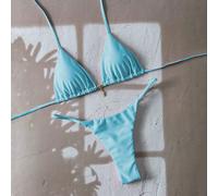 Bikini da donna a tinta unica con pendente metallico e culotte a perizoma, adatto per l'estate L,M,S,XS,XXSColore unicoTessuto