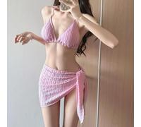 Bikini da donna a tre pezzi con gonna imbottita, stile puro desiderio, costume da bagno per l'estate, spiaggia, piscina, feste, abbigliamento casual, albicocca (M rosa)