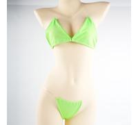 Bikini da donna a tre pezzi, con spalline invisibili, push-up, colore puro, a vita alta, per spiaggia, vacanze, club, primavera estate (M verde)
