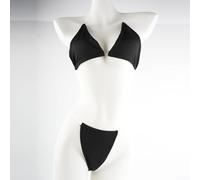 Bikini da donna a tre pezzi, con spalline invisibili, push-up, colore puro, a vita alta, per spiaggia, vacanze, club, primavera estate (XL nero)