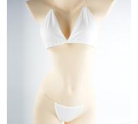 Bikini da donna a tre pezzi, con spalline invisibili, push-up, colore puro, a vita alta, per spiaggia, vacanze, club, primavera estate (S bianco)