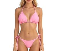 Bikini da donna a triangolo con taglio alto, top halter e fondo con laccetti laterali, costume da bagno a due pezzi per una fuga tropicale, dolce regalo di compleanno per lei