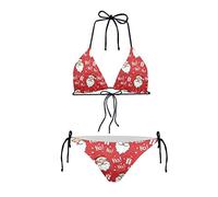 Bikini da donna a vita alta Halter Set due pezzi Costumi da bagno Stringa Triangolo Bikini Set, 0-Natale Babbo Natale, S