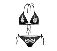 Bikini da donna a vita alta Halter Set due pezzi Costumi da bagno Stringa Triangolo Bikini Set, Skull Show Middle Fi, M