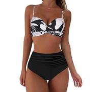 Bikini da donna a vita alta, tinta unita, con stampa, push-up, vintage, da spiaggia, con pieghe sul davanti, per controllo della pancia, tropicale, abbigliamento da spiaggia, #17, M