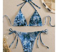 Bikini da donna alla moda e sexy con stampa animale, con laccetti davanti e spacco, adatto per la spiaggia e le vacanze L,M,S,XSMotivo strutturatoTessuto