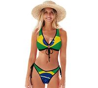 Bikini da donna bandiera del Brasile Set due pezzi costumi da bagno sexy costume da bagno da spiaggia, Multicolore, L