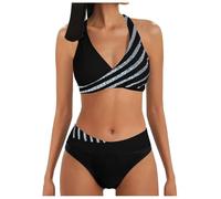 Bikini da donna con allacciatura al collo e dettaglio sulla schiena, costume da bagno in due pezzi con bella stampa, ensemble alla moda per l'estate, elegante costume da bagno alla moda da spiaggia