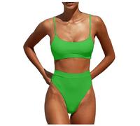 Bikini da donna con allacciatura al collo, push up, bikini push up, costume da bagno in due pezzi, verde, L