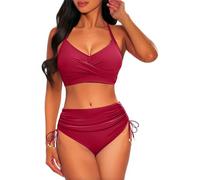 Bikini da donna con cintura costumi da bagno con spalline incrociate sulla schiena bikini top 46, Colore: rosso, XL