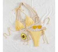 Bikini da donna con collo alla halter, triangolo in due tessuti, giallo, con vita legata ai lati e slip sexy, estivo L,M,S,XL,XS,XXSquadriTessuto