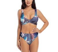 Bikini da donna con incrocio frontale, 2 pezzi, costume da bagno imbottito | Costume da bagno ad asciugatura rapida con schiena a U Quantum Unicorno Set Costume da bagno ad alta elasticità per feste in