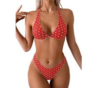 Bikini da donna con pois polka, costume da bagno 2 pezzi, bikini Ren, Colore: rosso, XL