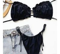 Bikini da donna con schiena scoperta, a vita alta, due pezzi, costume da bagno con spalline, per spiaggia, piscina, vacanze estive, verde, rosso, nero, blu (M nero)