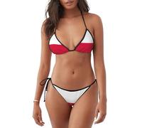 Bikini da donna con stampa a bandiera polacca, varie dimensioni, regolabile, versatile, per l'uso quotidiano in piscina e in spiaggia, Nero , XXL