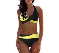 Bikini da donna, costume da bagno da donna, push up, bikini, set bikini a forma di pantalone, bianco, blu, con allacciatura al collo, sexy, costume da bagno, costume da bagno per adolescenti e ragazze