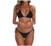 Bikini da donna, costume da bagno da donna, sexy, bikini, set bikini push up, nero, bianco, rosa, triangolo, costume da bagno Curvy, Nero , S