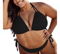 Bikini da donna, costume da bagno da donna, taglie grandi, bikini, set bikini push up, nero, bianco, blu, con allacciatura al collo, costume da bagno curvy, Nero , L