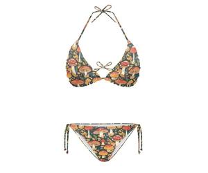 Bikini da donna costume da bagno folk art ditsy floreale scollo a V due pezzi costumi da bagno Jungle fungo vita bassa set bikini sfacciato, Fungo della giungla, S