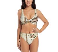 Bikini da donna incrociato a due pezzi con stampa Torre Eiffel Parigi con imbottitura rimovibile costume da bagno spiaggia piscina vacanza, Nero , XXL