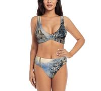 Bikini da donna incrociato, due pezzi, con stampa romantica Torre Eiffel di Parigi, costume da bagno con imbottiture rimovibili, costume da bagno in spiaggia in piscina per vacanze, Nero , XXL